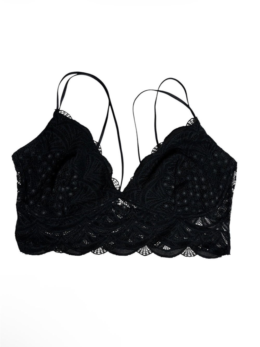 Black v neck mesh lace nylon strappy bralette size L